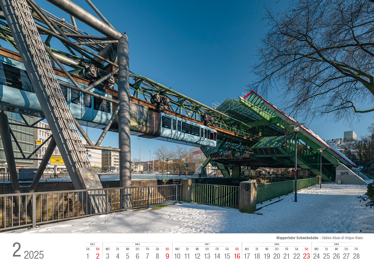 Bild: 9783965352285 | Wuppertaler Schwebebahn 2025 Bildkalender A3 Spiralbindung | Klaes