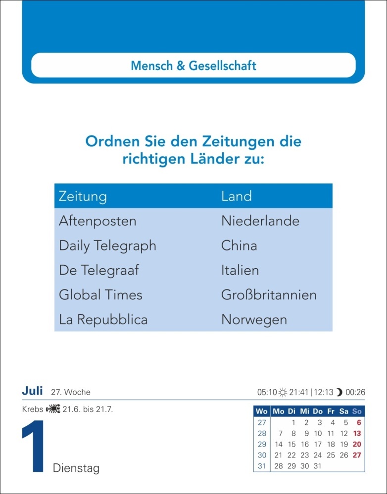 Bild: 9783840033261 | Allgemeinbildung Tagesabreißkalender 2025 - Das tägliche Wissens-Quiz