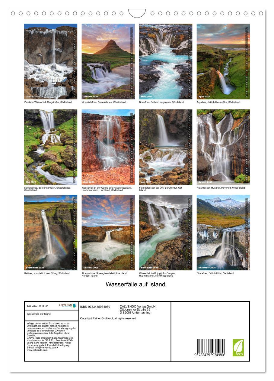 Bild: 9783435934980 | Wasserfälle auf Island (Wandkalender 2025 DIN A3 hoch), CALVENDO...