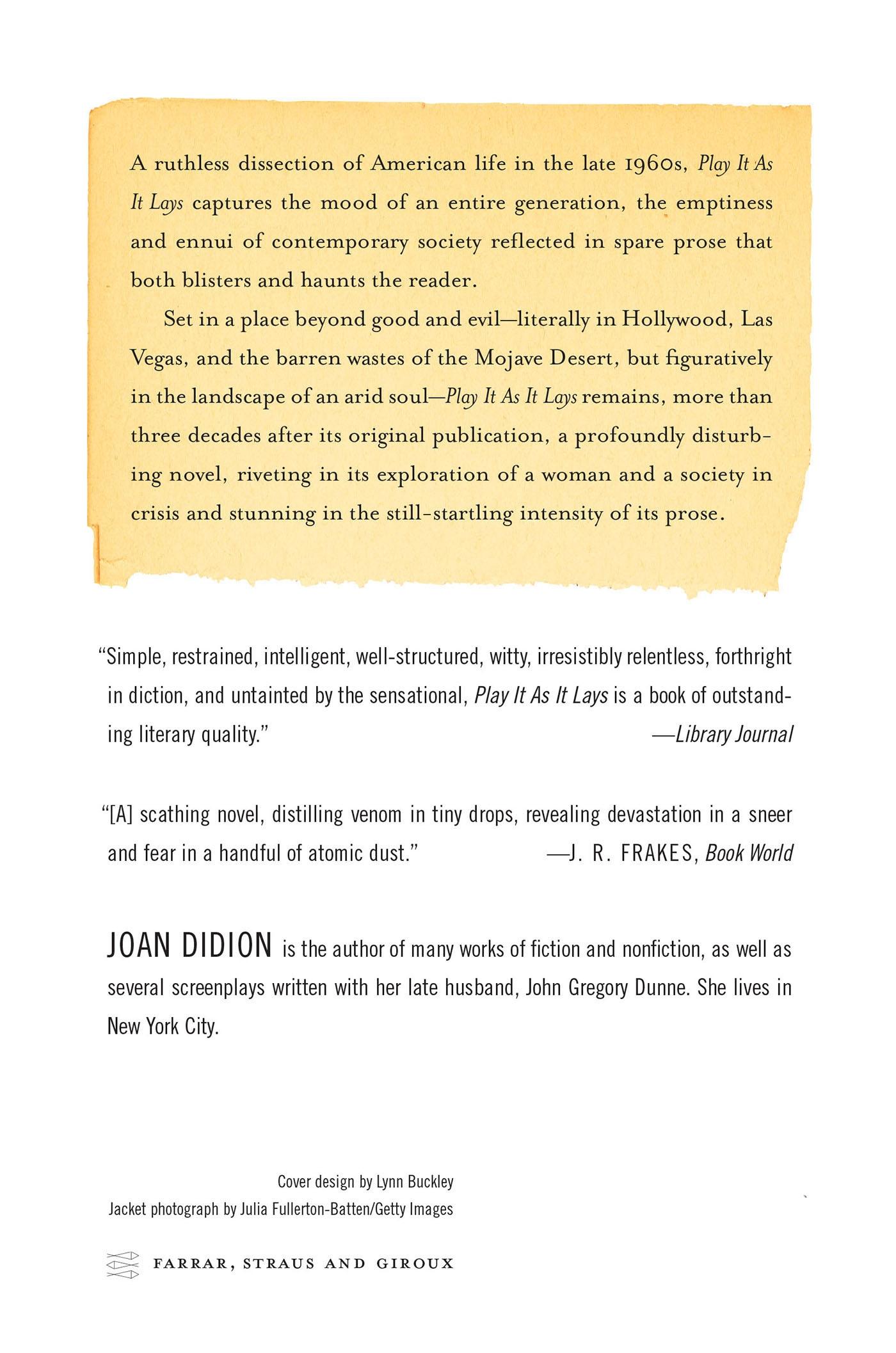 Rückseite: 9780374529949 | Play It As It Lays | Joan Didion | Taschenbuch | Englisch | 2005