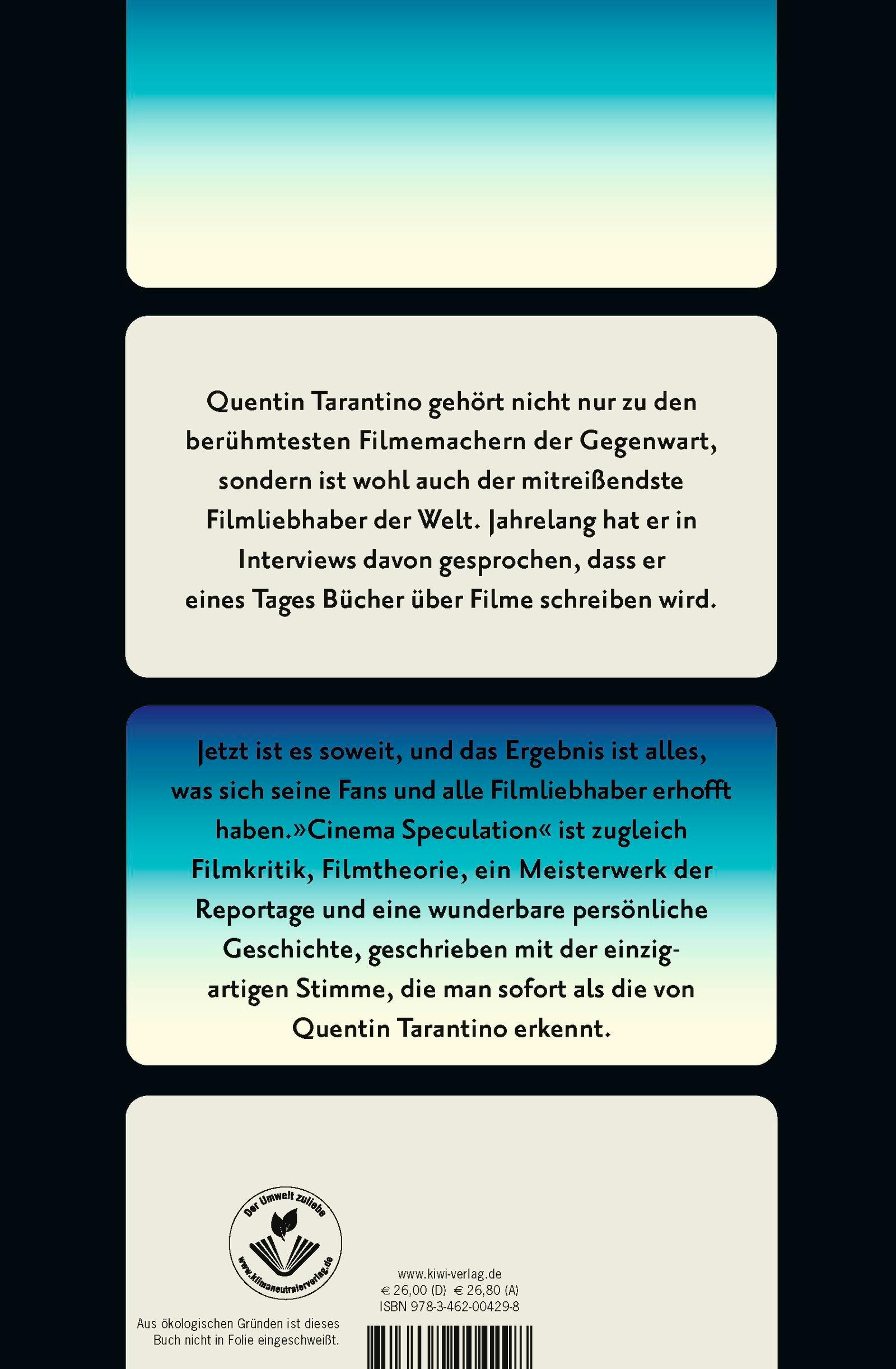 Rückseite: 9783462004298 | Cinema Speculation | Die Filme meines Lebens | Quentin Tarantino