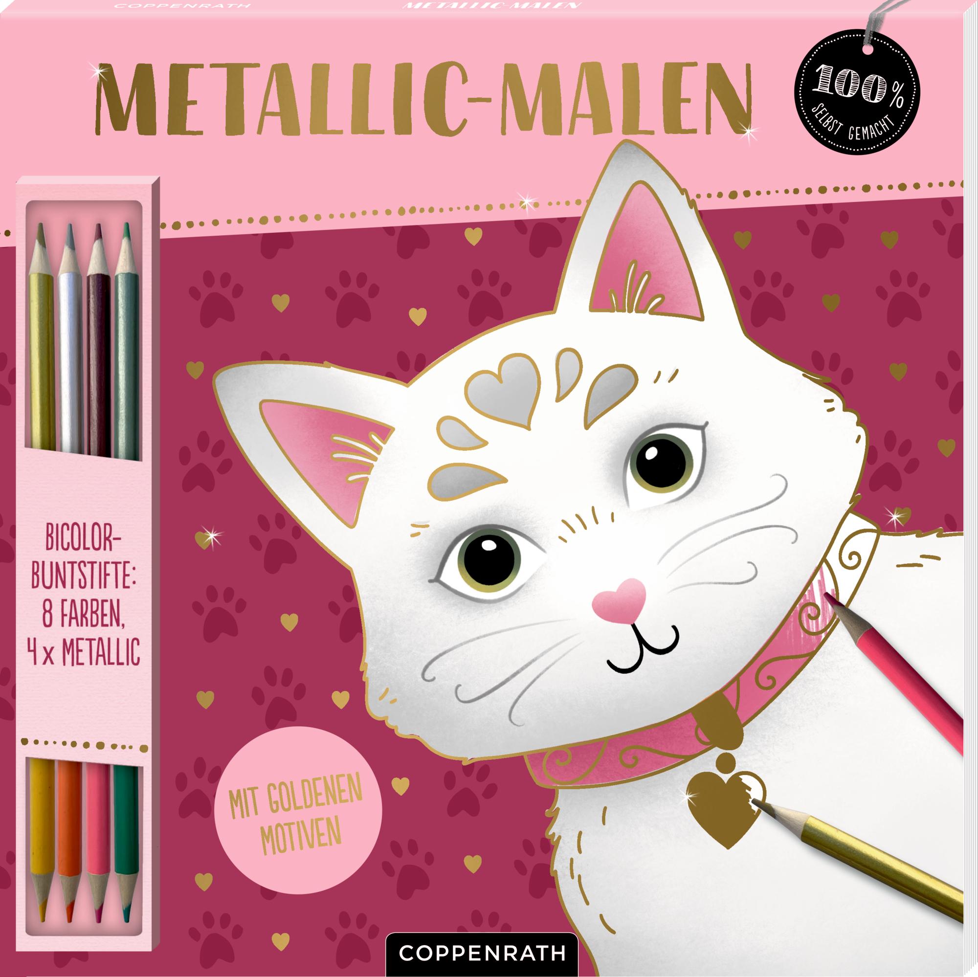 Cover: 9783649647614 | Metallic-Malen, (Katze) | Bicolor-Buntstifte: 8 Farben, 4 x Metallic