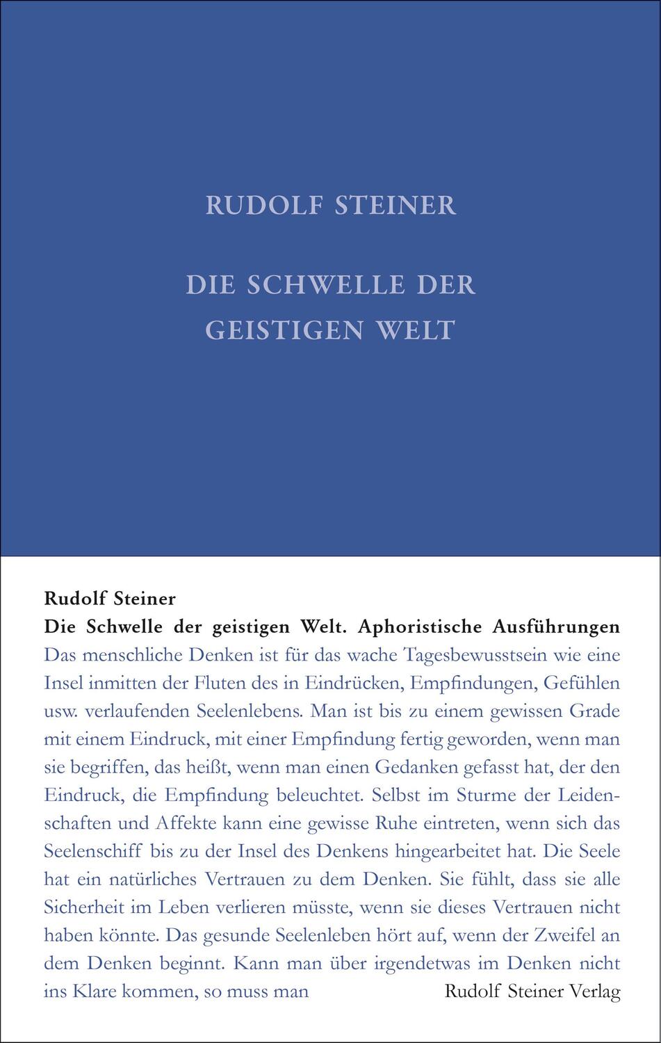 Cover: 9783727401718 | Die Schwelle der geistigen Welt | Aphoristische Ausführungen | Steiner