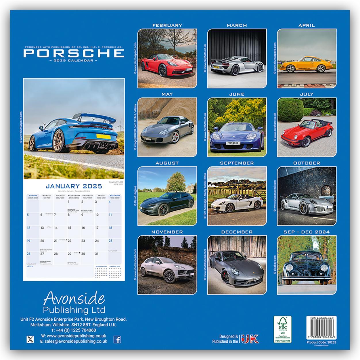 Rückseite: 9781804604816 | Porsche 2025 - 16-Monatskalender | Avonside Publishing Ltd | Kalender