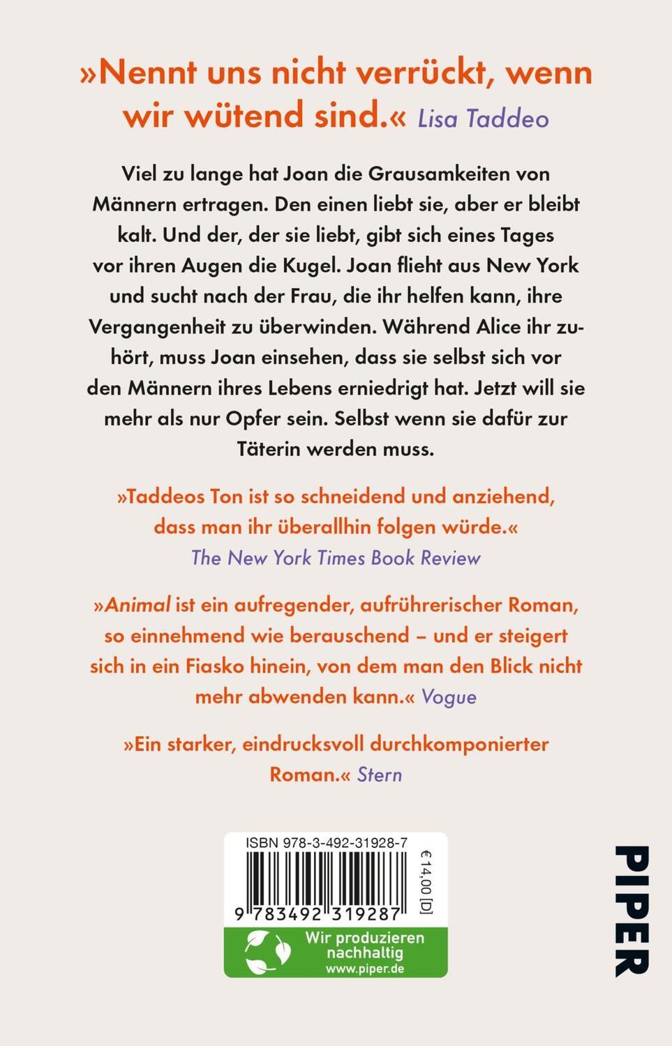 Rückseite: 9783492319287 | Animal | Lisa Taddeo | Taschenbuch | 416 S. | Deutsch | 2023