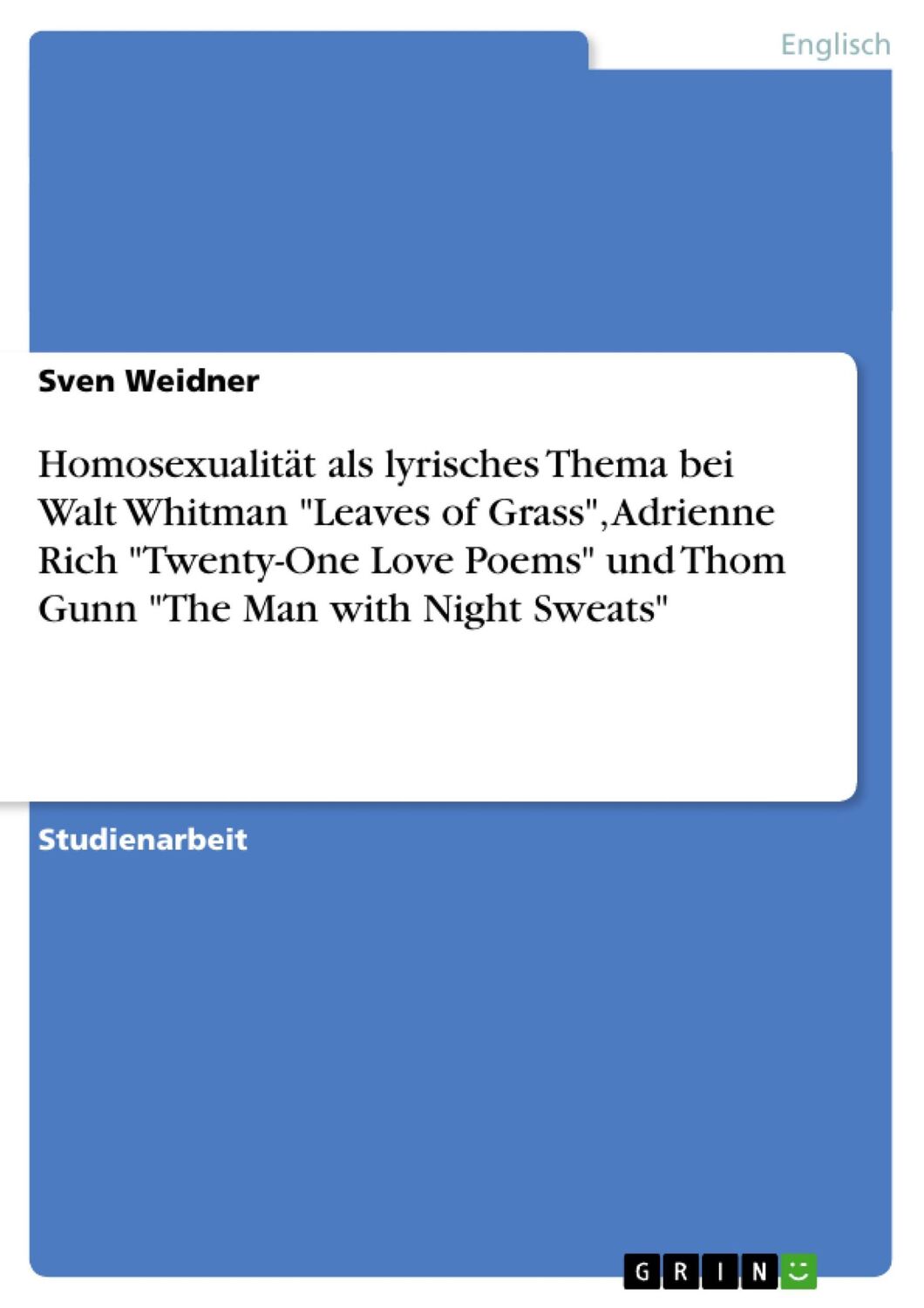 Cover: 9783640851393 | Homosexualität als lyrisches Thema bei Walt Whitman "Leaves of...