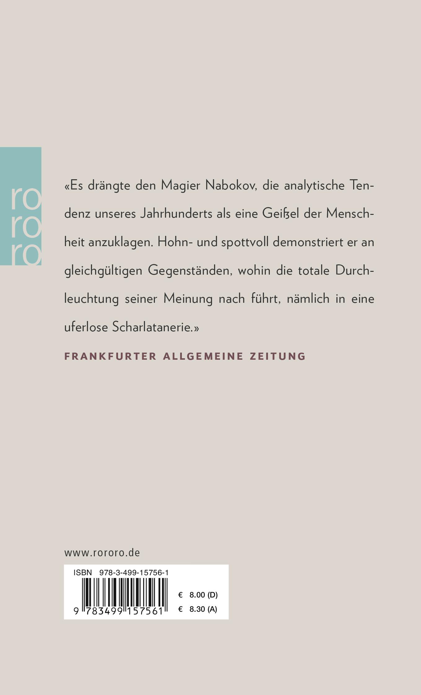 Rückseite: 9783499157561 | Durchsichtige Dinge | Vladimir Nabokov | Taschenbuch | 172 S. | 1986