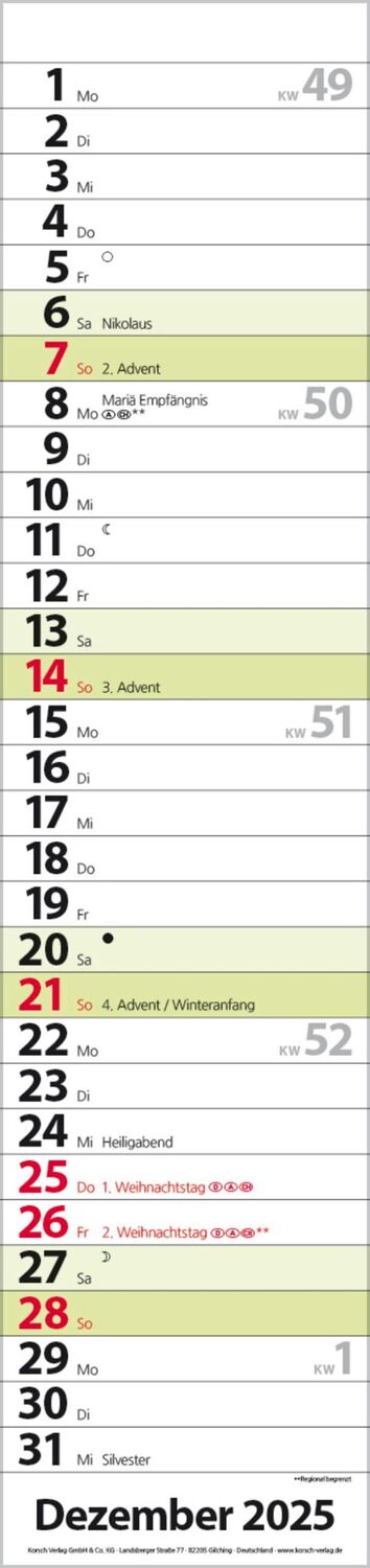 Bild: 9783731879626 | Streifenplaner Compact Grün 2025 | Verlag Korsch | Kalender | 13 S.