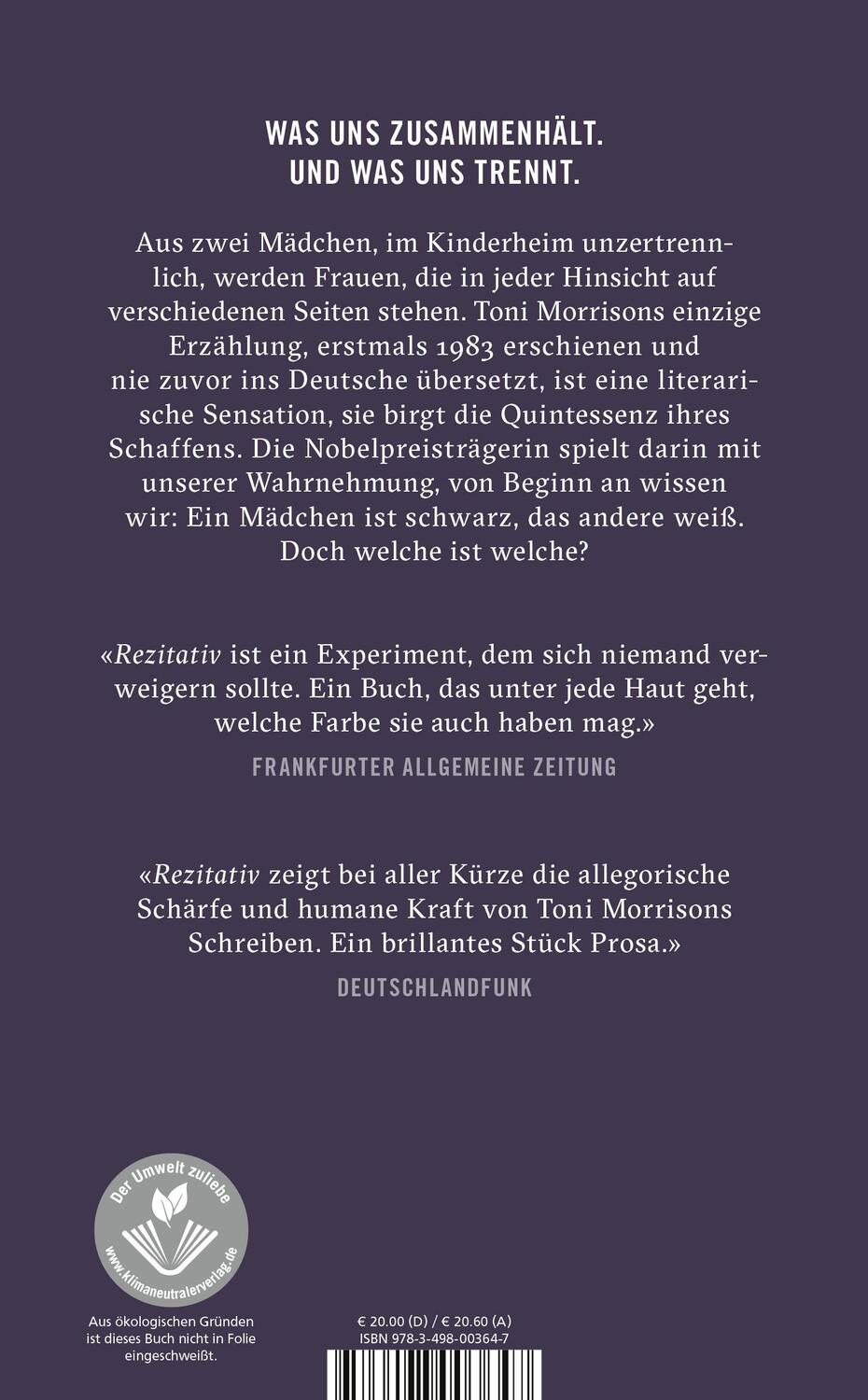 Rückseite: 9783498003647 | Rezitativ | Toni Morrison | Buch | Deutsch | 2023 | Rowohlt