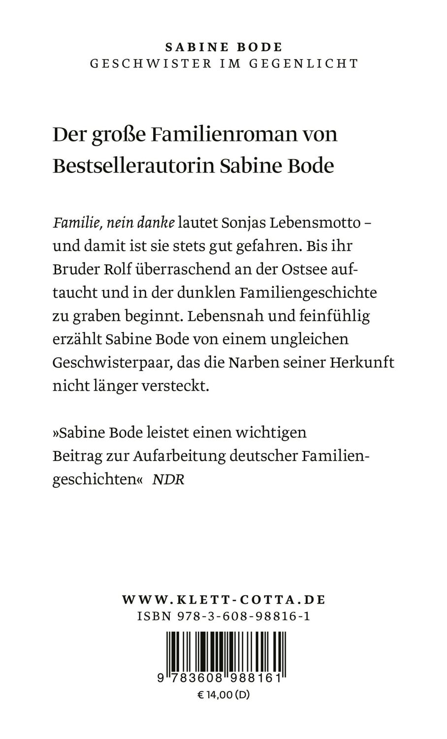 Rückseite: 9783608988161 | Geschwister im Gegenlicht | Roman | Sabine Bode | Taschenbuch | 320 S.