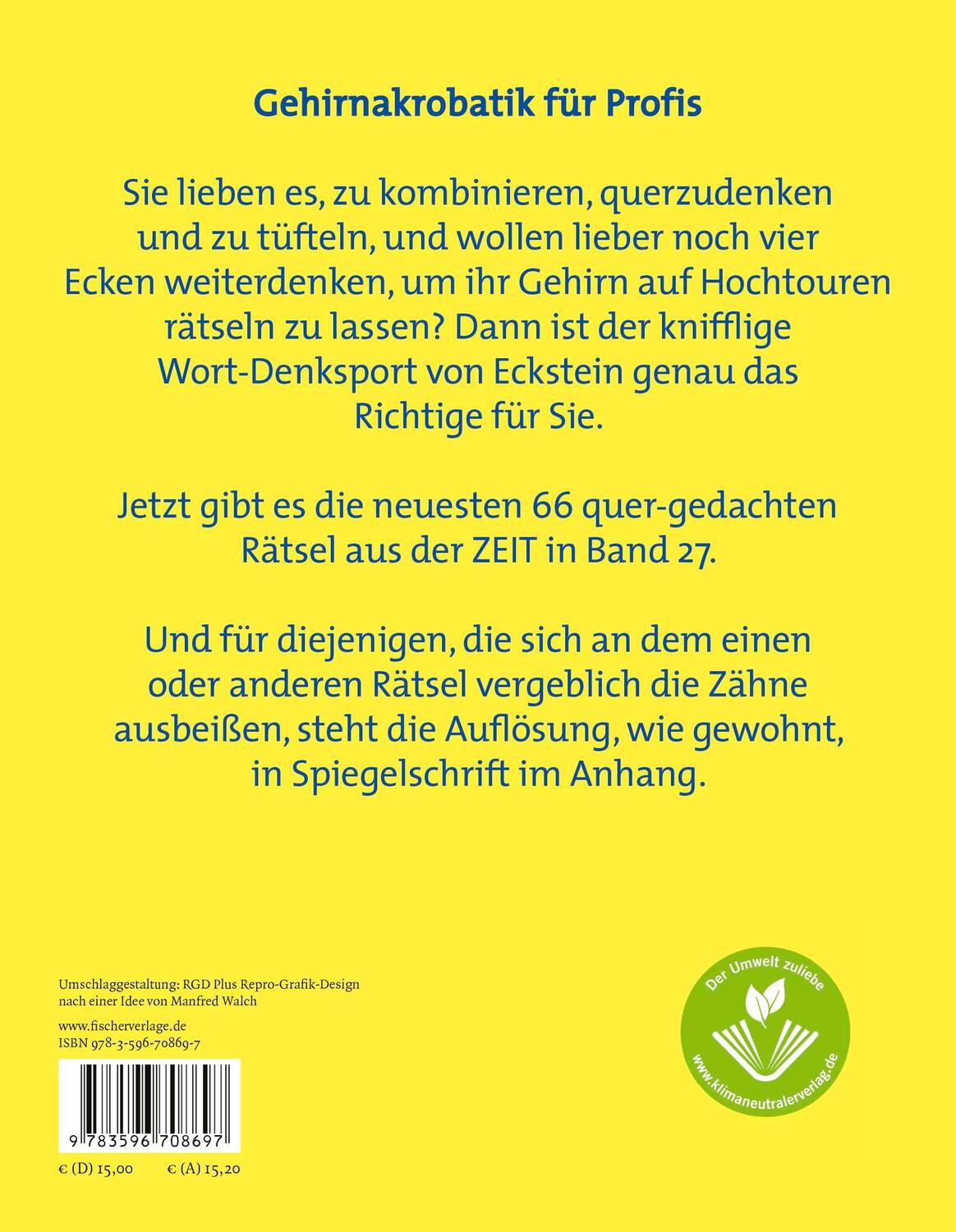 Rückseite: 9783596708697 | Eckstein - Um die Ecke gedacht 27 | Eckstein | Taschenbuch | 152 S.