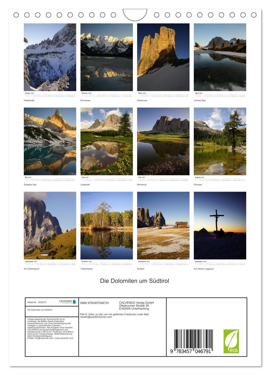 Bild: 9783457046791 | Die Dolomiten um Südtirol (Wandkalender 2025 DIN A4 hoch), CALVENDO...