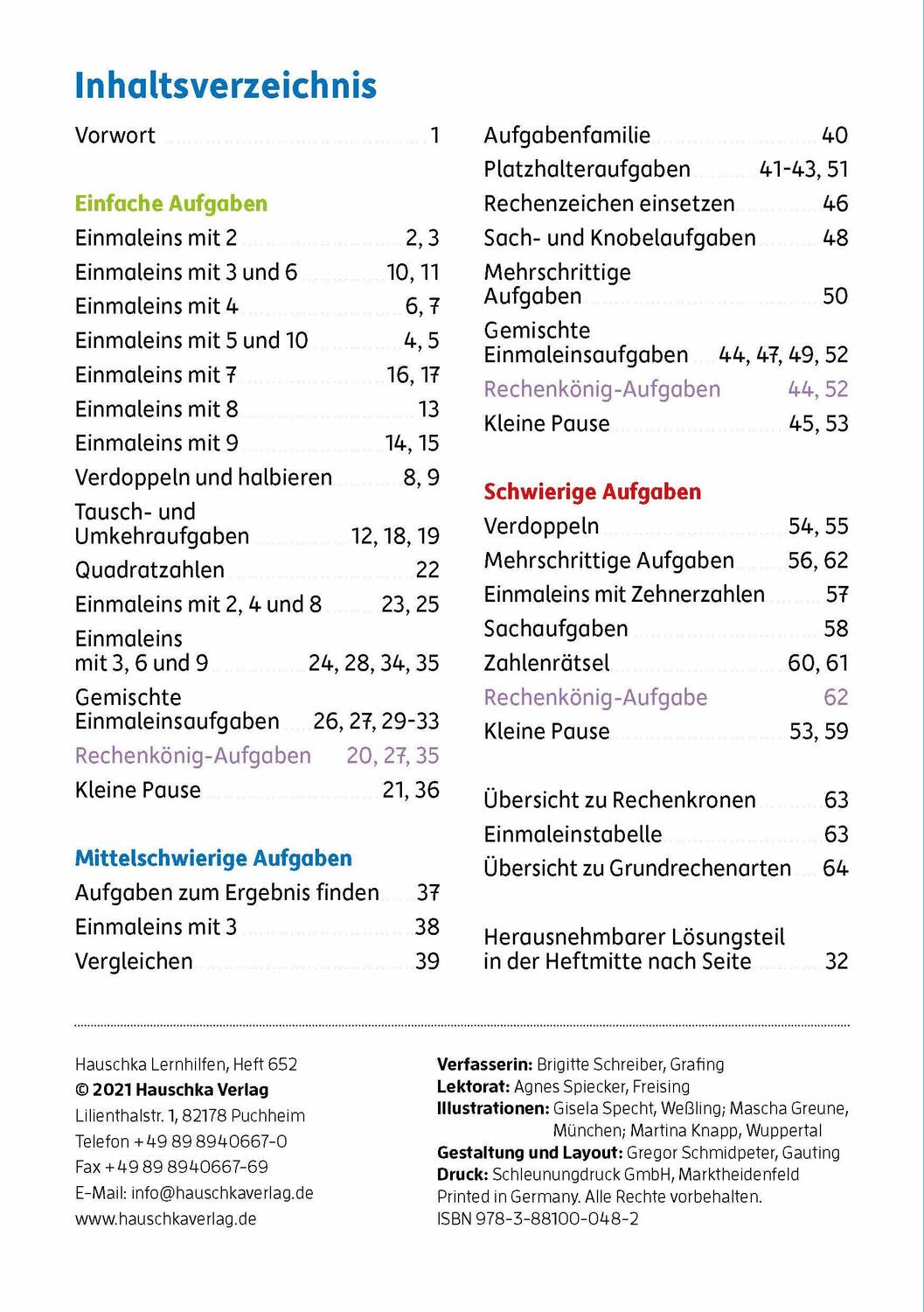 Bild: 9783881000482 | Einmaleins Mathematik 2./3. Klasse | Brigitte Schreiber | Broschüre