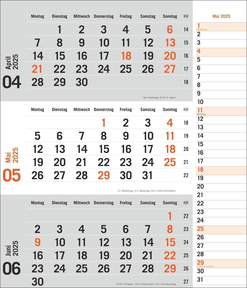 Bild: 9783756406807 | 3-Monatsplaner, orange 2025 | Heye | Kalender | Bürokalender Heye