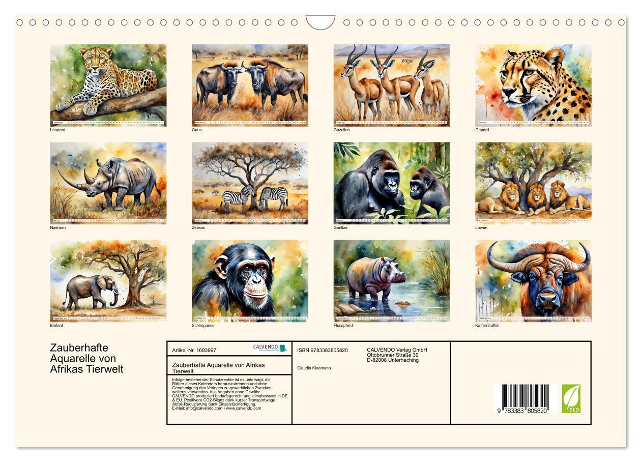 Bild: 9783383805820 | Zauberhafte Aquarelle von Afrikas Tierwelt (Wandkalender 2025 DIN...