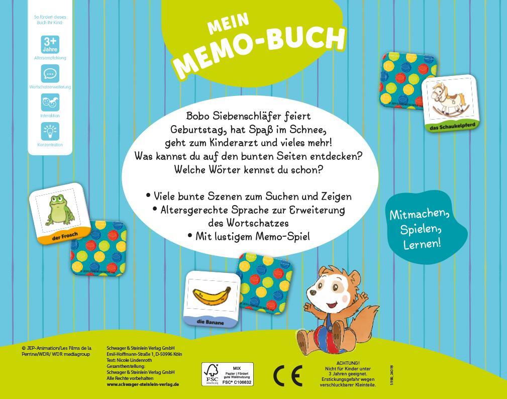 Rückseite: 9783849945688 | Bobo Siebenschläfer Mein Memo-Buch | Nicole Lindenroth (u. a.) | Buch