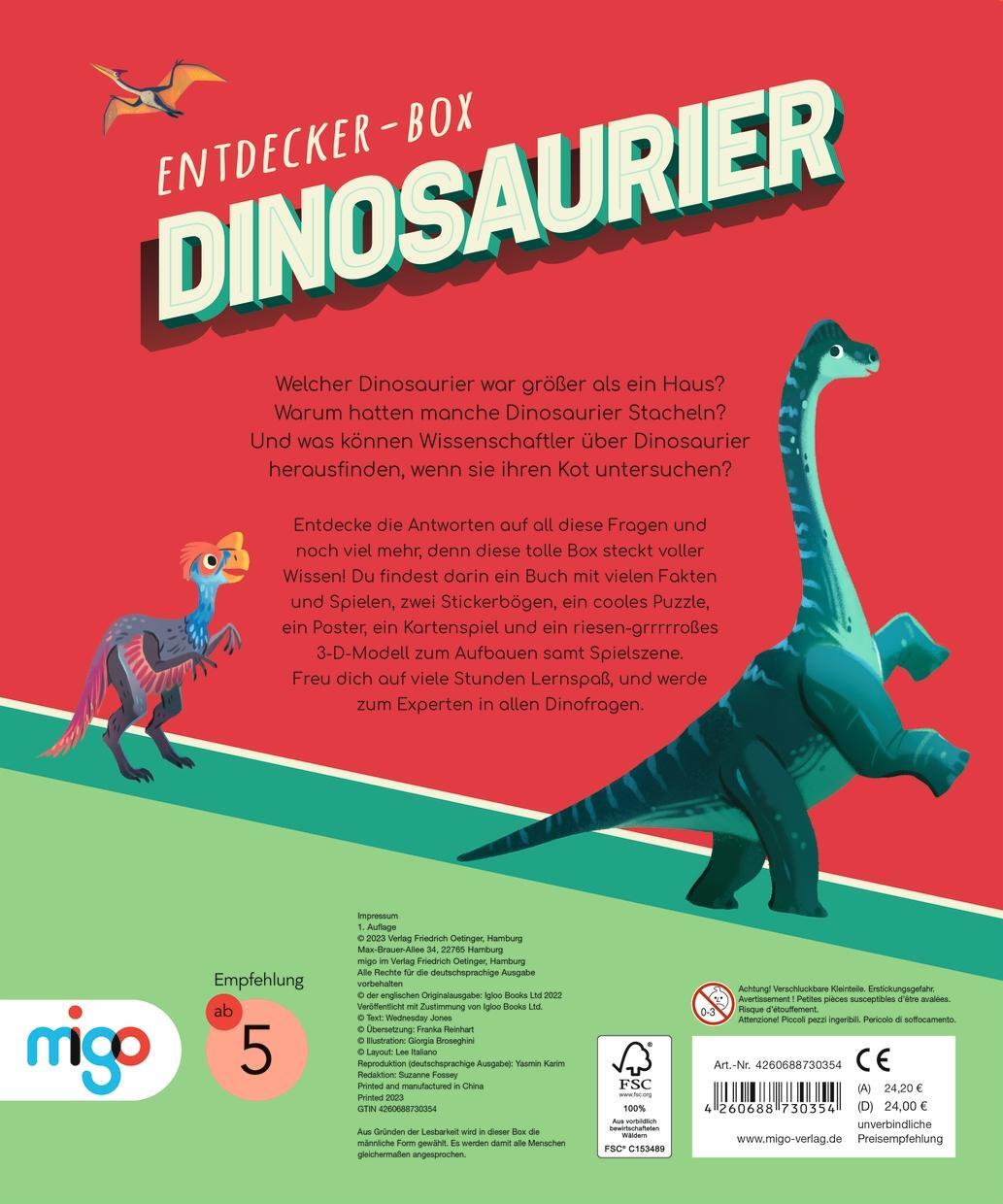 Rückseite: 4260688730354 | Entdecker-Box: Dinosaurier | Wednesday Jones | Box | Migo | 24 S.