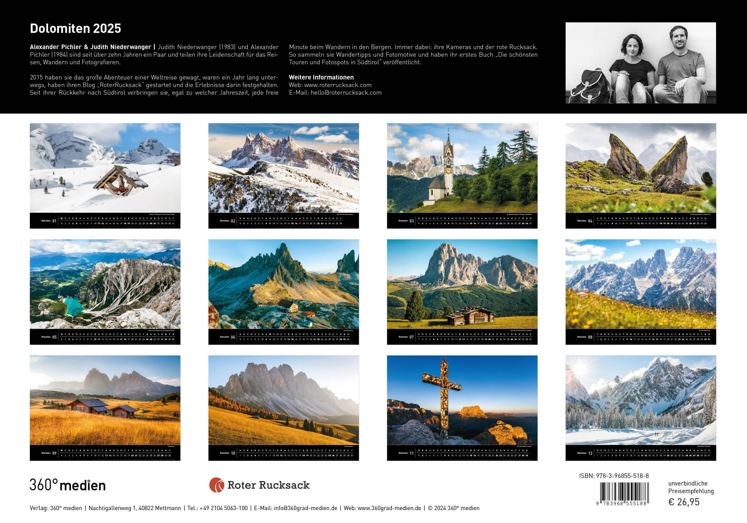 Bild: 9783968555188 | 360° Dolomiten Premiumkalender 2025 | Alexander Pichler | Kalender