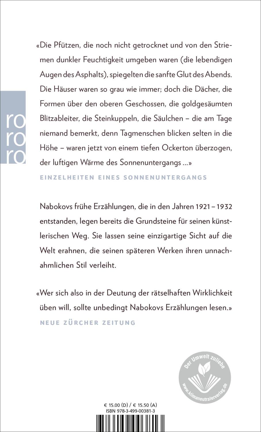 Rückseite: 9783499003813 | Einzelheiten eines Sonnenuntergangs | Vladimir Nabokov | Taschenbuch