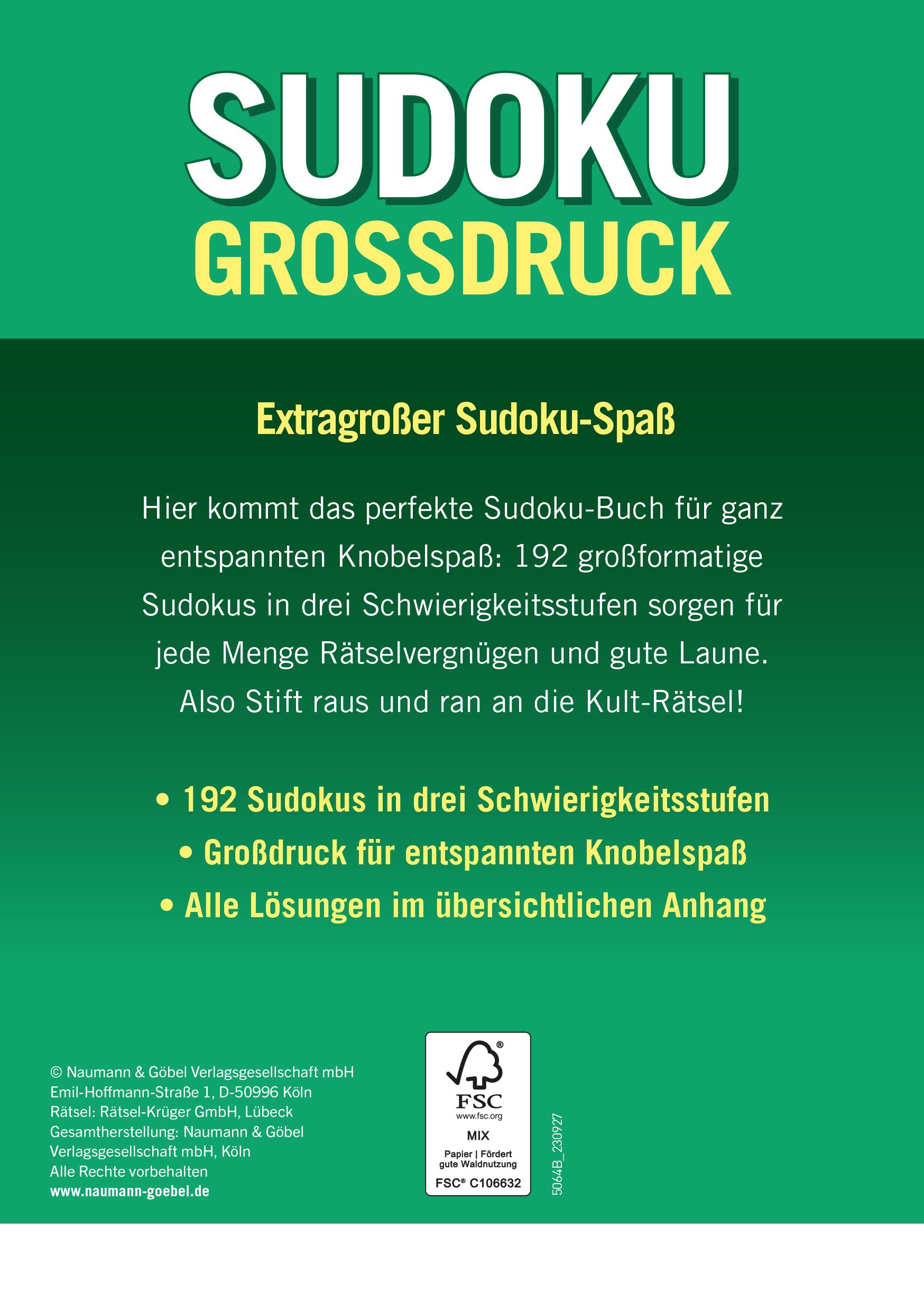 Rückseite: 9783625195375 | Sudoku Großdruck - Band 1 | 192 Kult-Rätsel in 3 Schwierigkeitsstufen