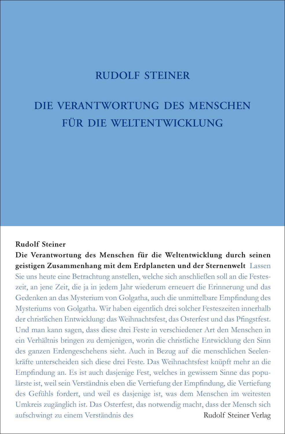 Cover: 9783727420313 | Die Verantwortung des Menschen für die Weltentwickelung durch...