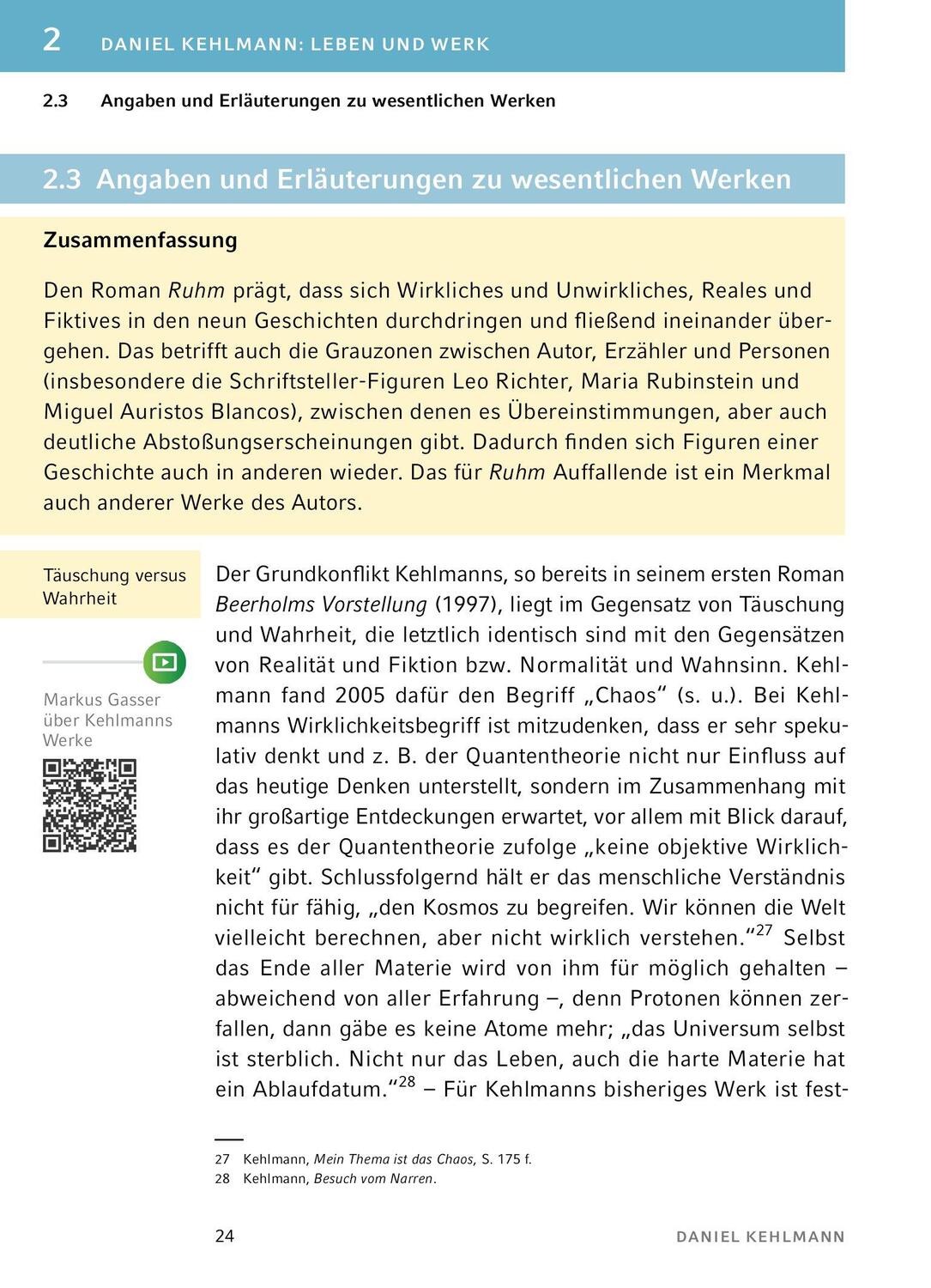 Bild: 9783804420885 | Ruhm - Textanalyse und Interpretation | Daniel Kehlmann | Taschenbuch