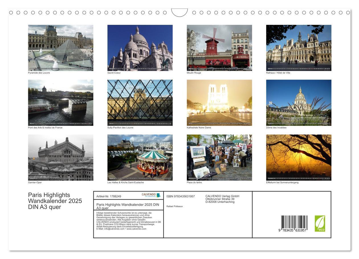 Bild: 9783435631957 | Paris Highlights Wandkalender 2025 DIN A3 quer (Wandkalender 2025...