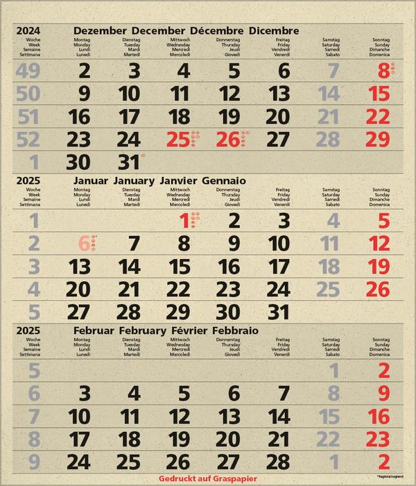 Bild: 9783731880646 | 3-Monats-Planer Comfort Graspapier 2025 | Verlag Korsch | Kalender