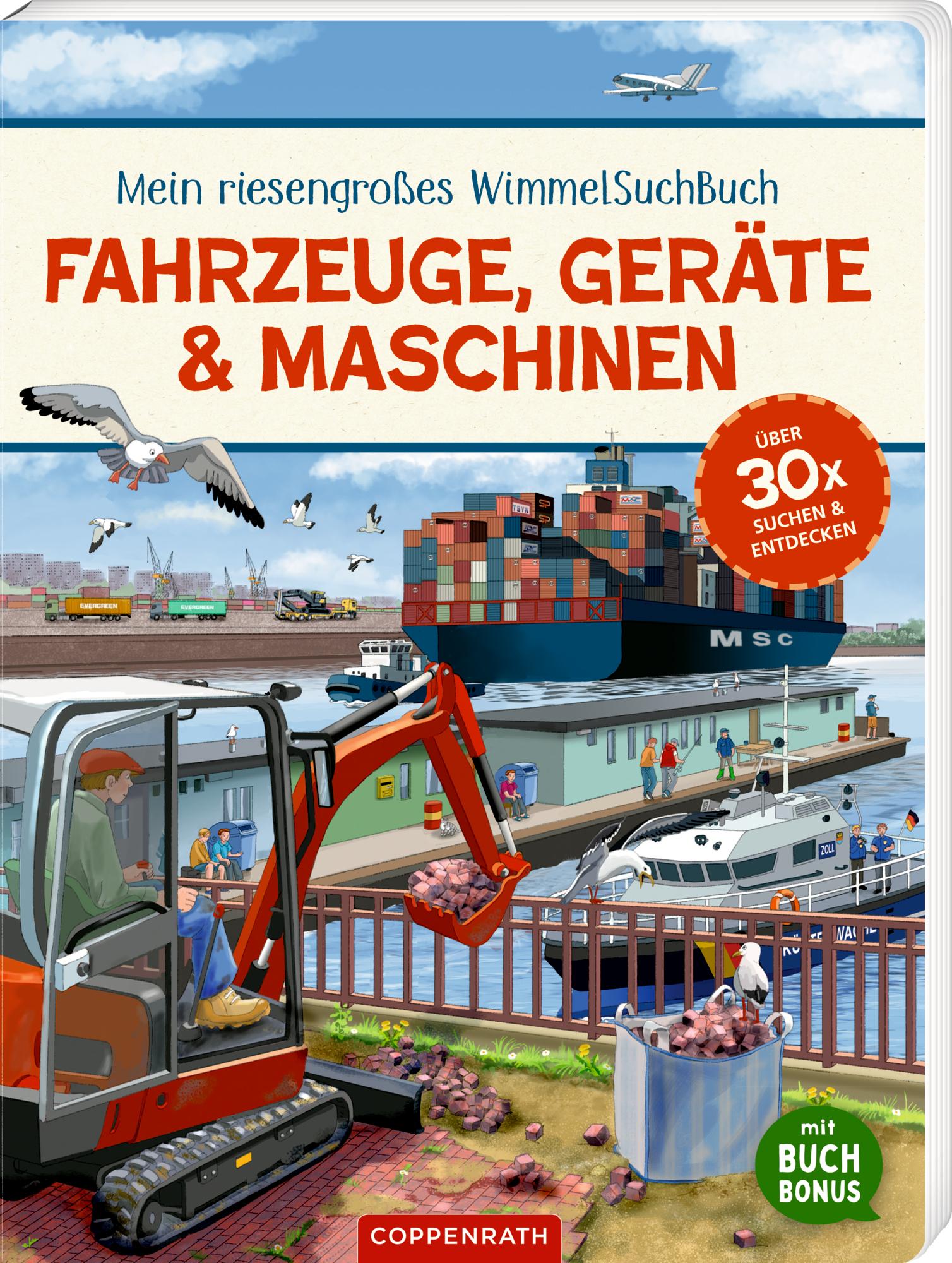 Cover: 9783649648093 | Mein riesengroßes WimmelSuchBuch: Fahrzeuge, Geräte &amp; Maschinen | Flad