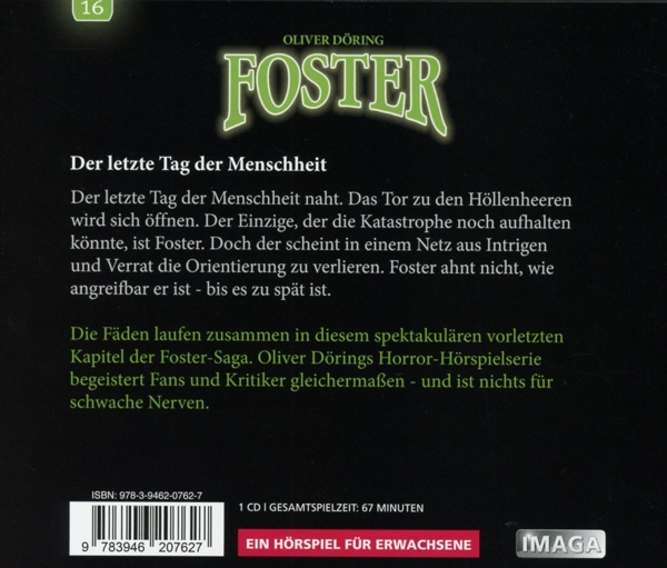 Cover: 9783946207627 | Foster - Der letzte Tag der Menschheit, 1 Audio-CD | Oliver Döring