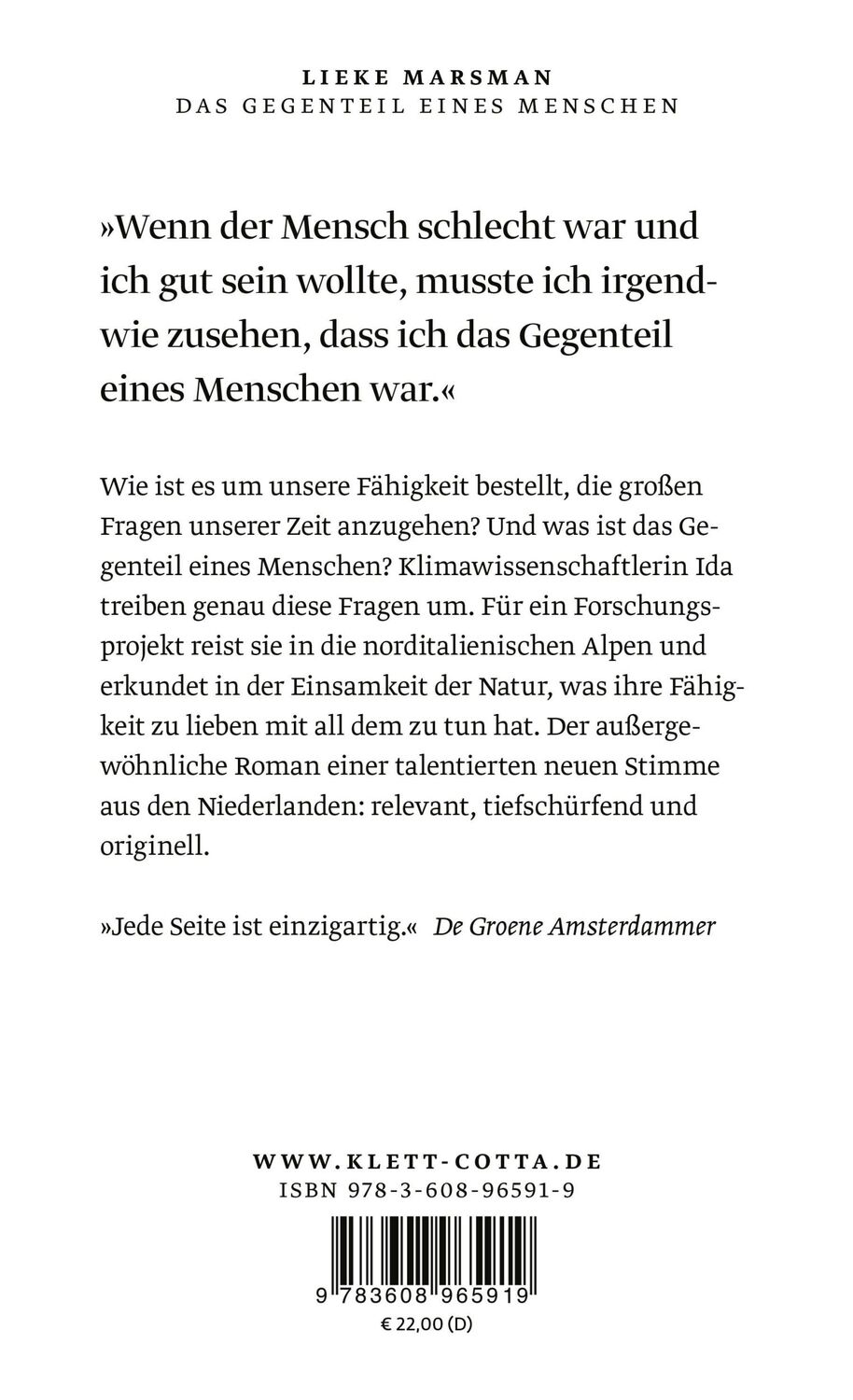 Rückseite: 9783608965919 | Das Gegenteil eines Menschen | Roman | Lieke Marsman | Buch | 185 S.