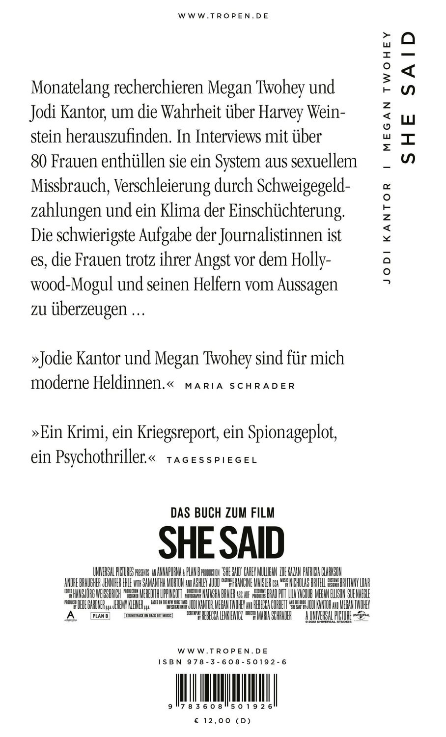 Rückseite: 9783608501926 | She Said | Jodi Kantor (u. a.) | Taschenbuch | broschiert | 448 S.