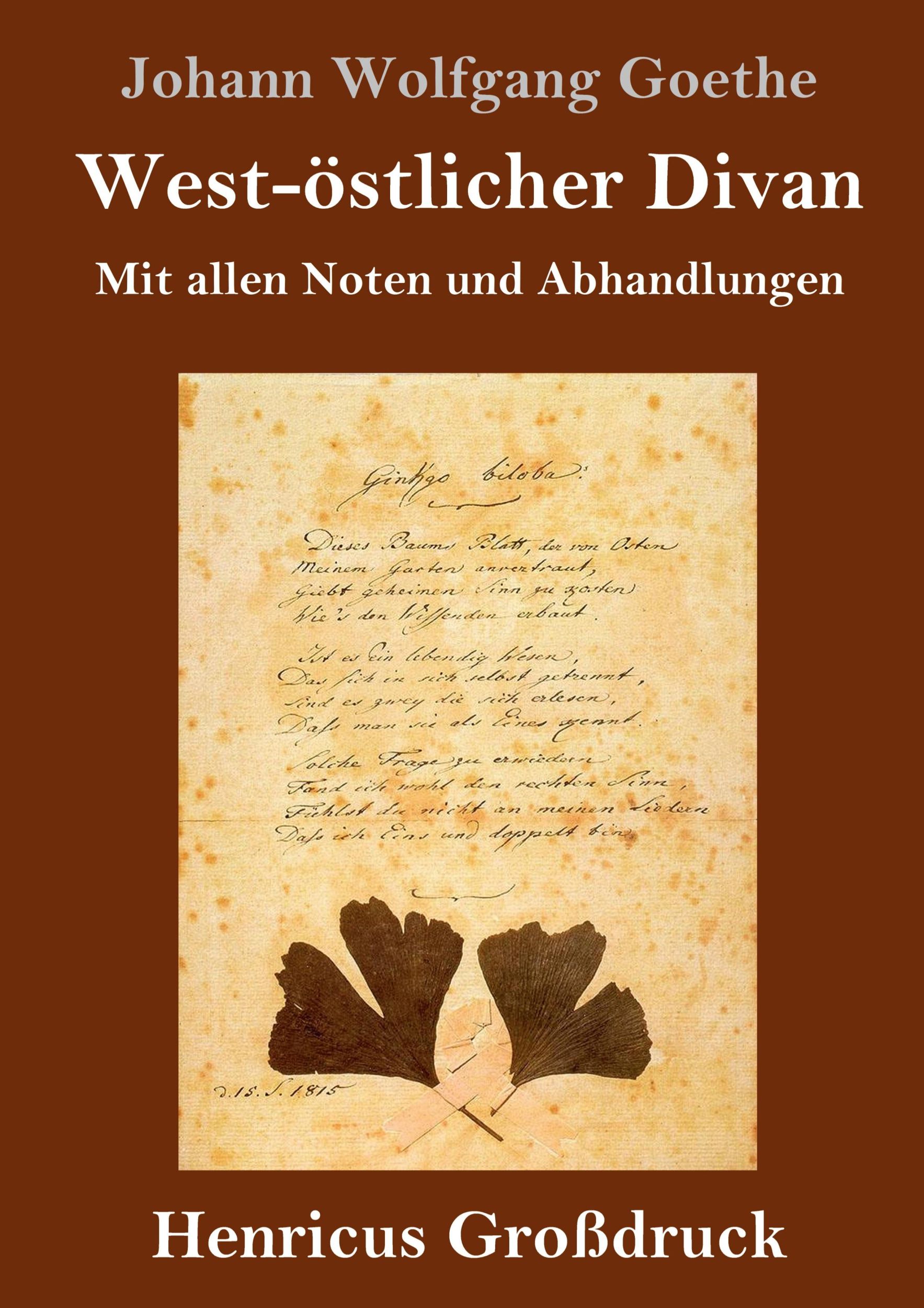 Cover: 9783847827191 | West-östlicher Divan (Großdruck) | Mit allen Noten und Abhandlungen