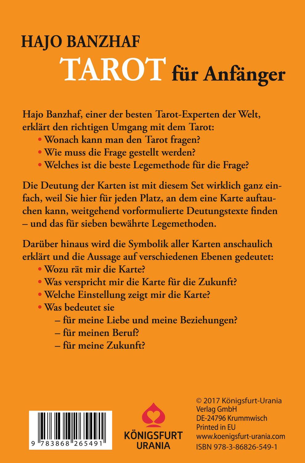 Rückseite: 9783868265491 | Tarot für Anfänger | Set mit Buch und Karten | Hajo Banzhaf | Buch