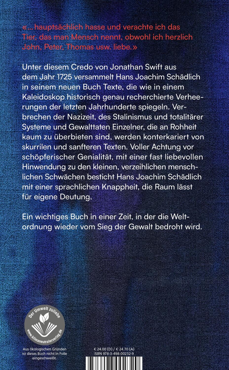 Rückseite: 9783498002329 | Das Tier, das man Mensch nennt | Hans Joachim Schädlich | Buch | 2023