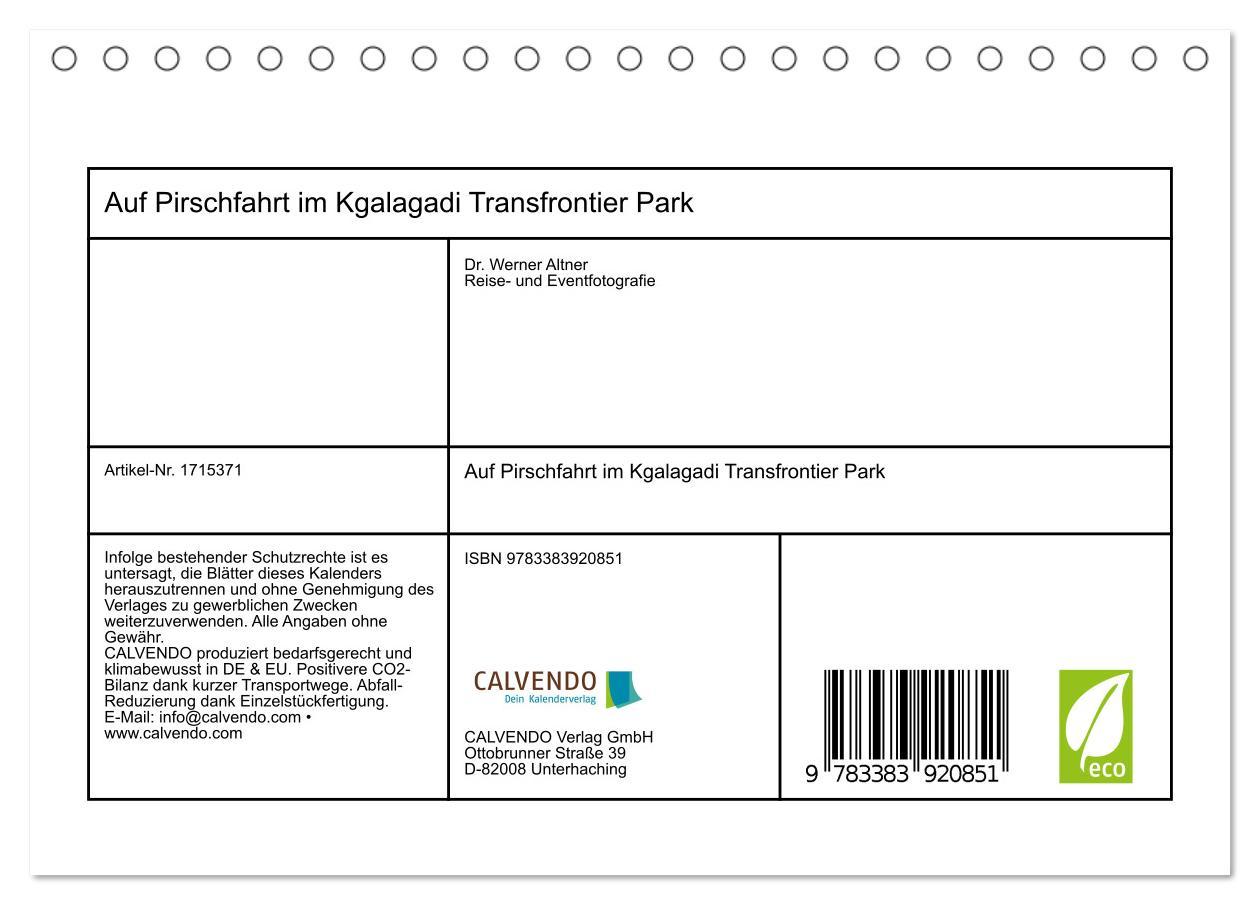 Bild: 9783383920851 | Auf Pirschfahrt im Kgalagadi Transfrontier Park (Tischkalender 2025...