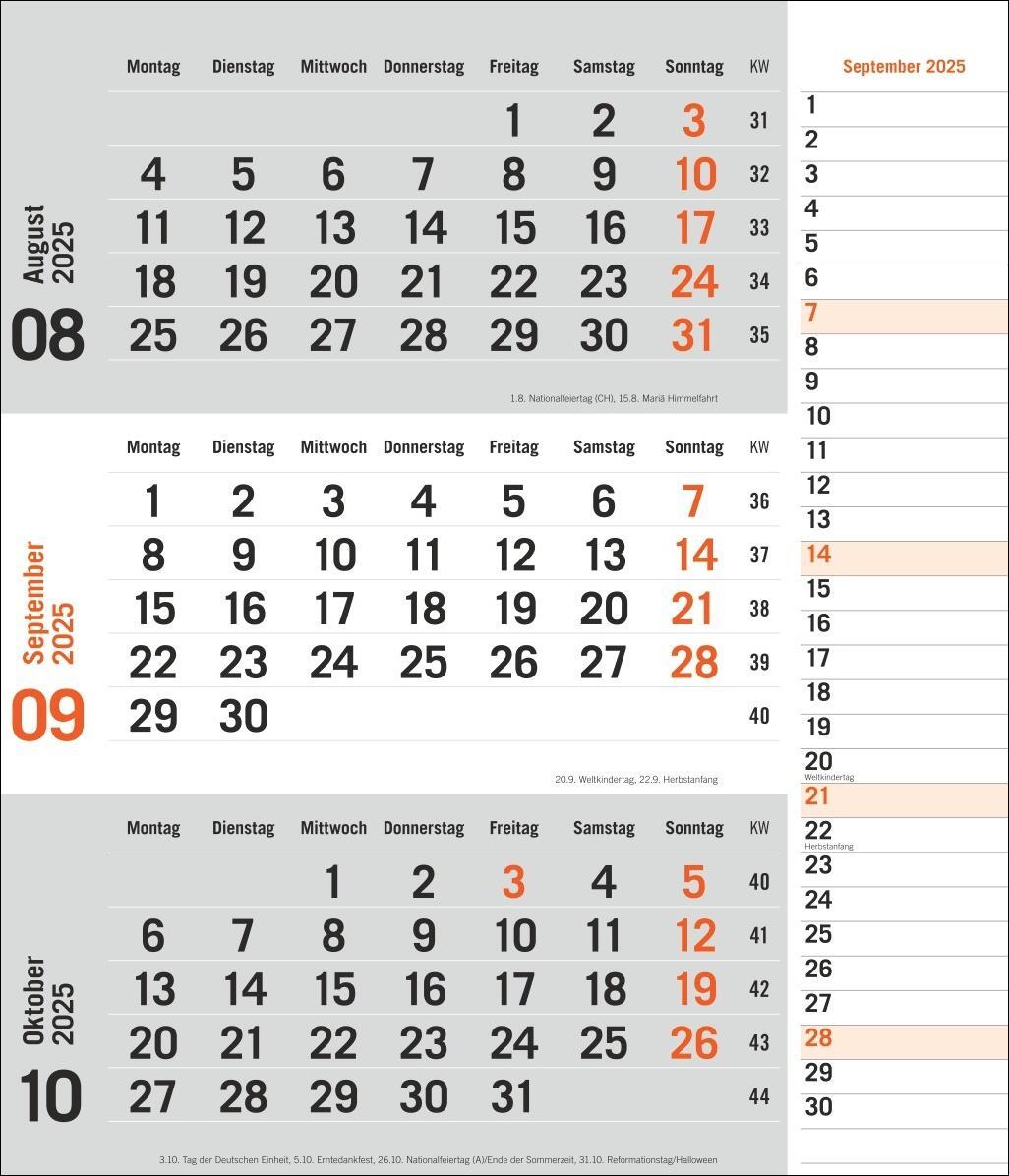 Bild: 9783756406807 | 3-Monatsplaner, orange 2025 | Heye | Kalender | Bürokalender Heye