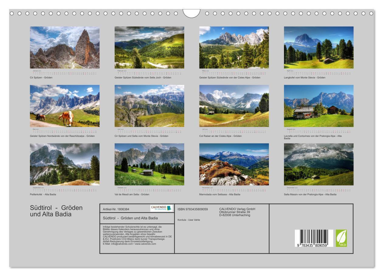 Bild: 9783435809059 | Südtirol - Gröden und Alta Badia (Wandkalender 2025 DIN A3 quer),...