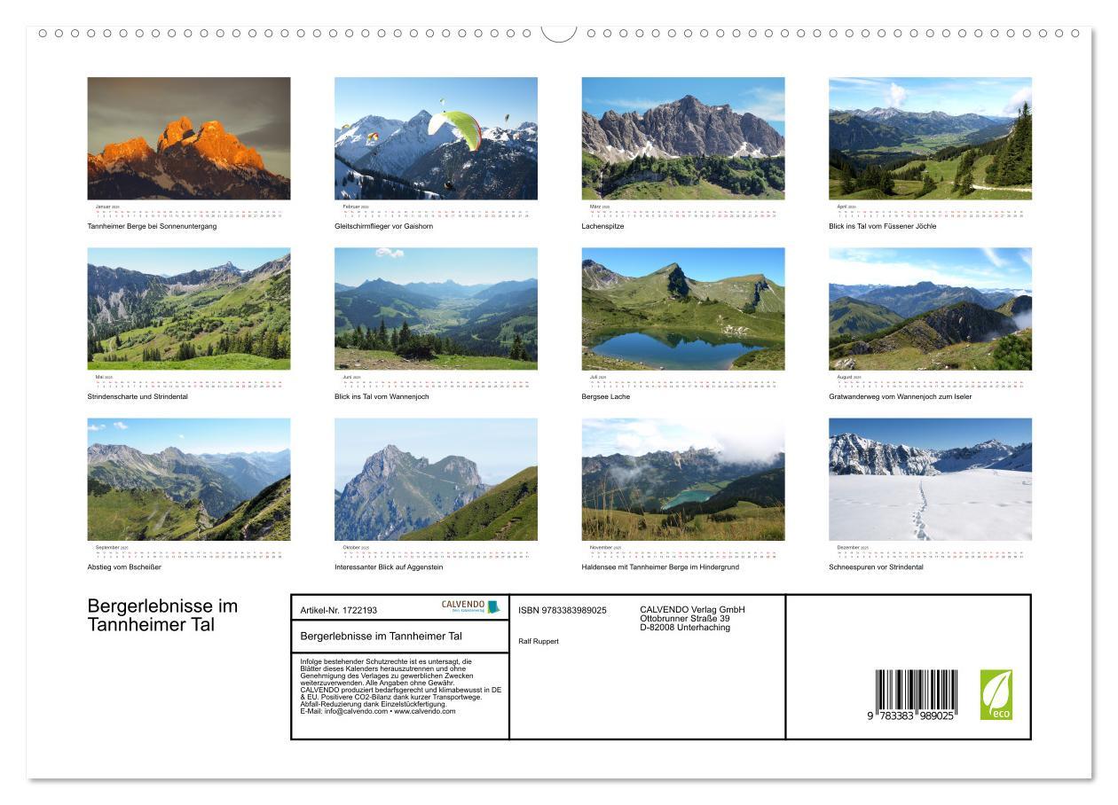 Bild: 9783383989025 | Bergerlebnisse im Tannheimer Tal (Wandkalender 2025 DIN A2 quer),...