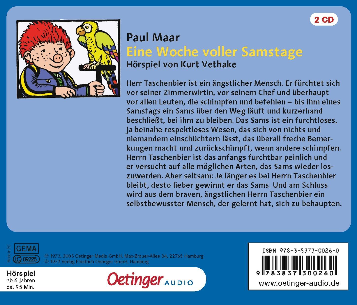 Rückseite: 9783837300260 | Eine Woche voller Samstage. 2 CDs | Hörspiel | Paul Maar | Audio-CD