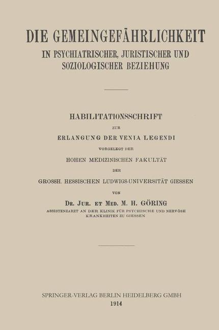 Cover: 9783662241356 | Die Gemeingefährlichkeit in Psychiatrischer, Juristischer und...