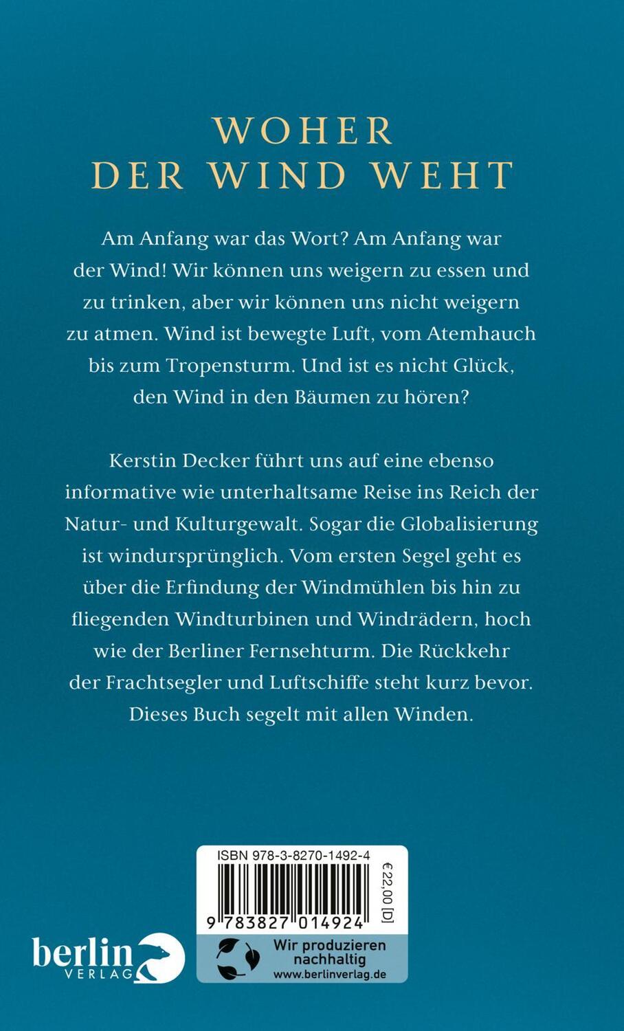 Rückseite: 9783827014924 | Eine kleine Geschichte des Windes | Kerstin Decker | Buch | 256 S.