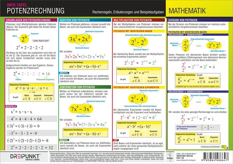 Cover: 9783864486647 | Info-Tafel Potenzrechnung | Michael Schulze | Box | Deutsch | 2018