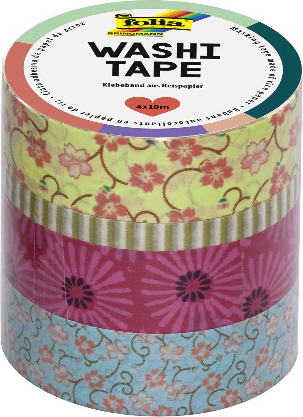 Cover: 4001868055139 | Folia Washi-Tape 4er-Set BLUMENREIGEN, 3x 15mmx10m + 1x 5mmx10m | 2023