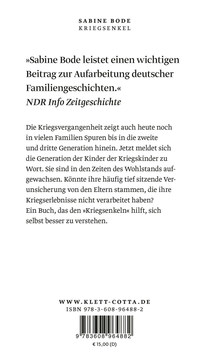 Rückseite: 9783608964882 | Kriegsenkel | Die Erben der vergessenen Generation. | Sabine Bode