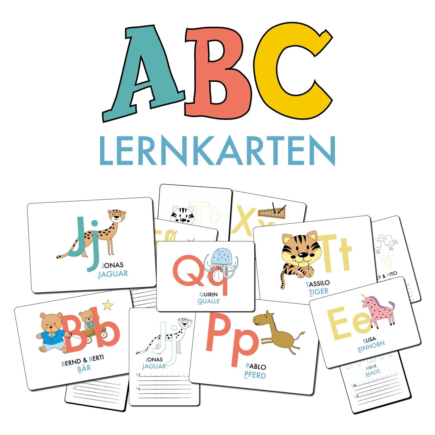 Cover: 9783964432216 | ABC-Lernkarten der Tiere, Bildkarten, Wortkarten, Flash Cards mit...