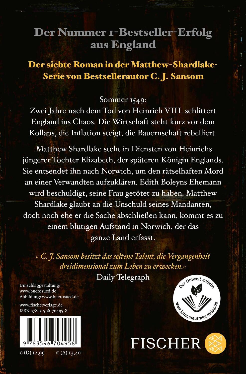 Rückseite: 9783596704958 | Die Gräber der Verdammten | Historischer Kriminalroman | C. J. Sansom