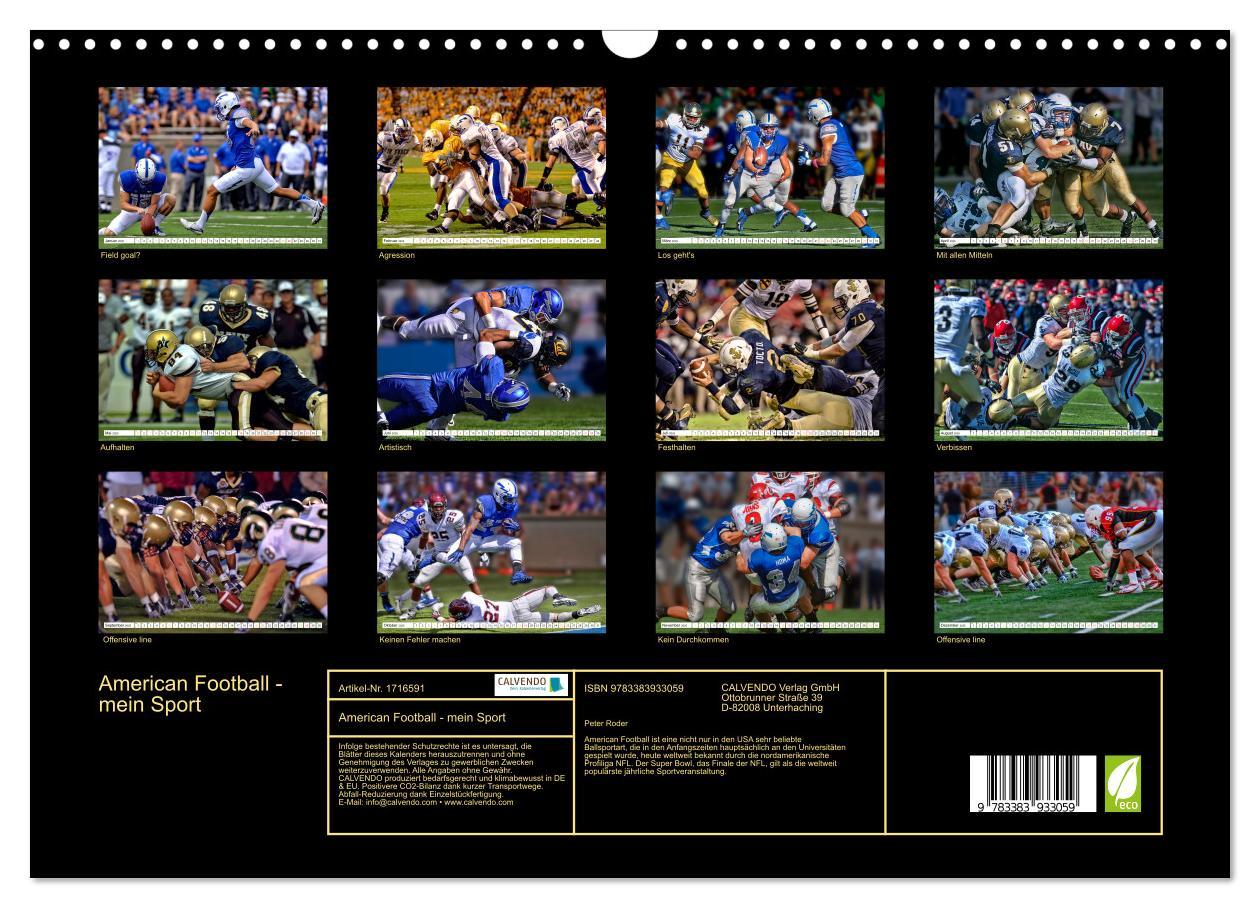 Bild: 9783383933059 | American Football - mein Sport (Wandkalender 2025 DIN A3 quer),...