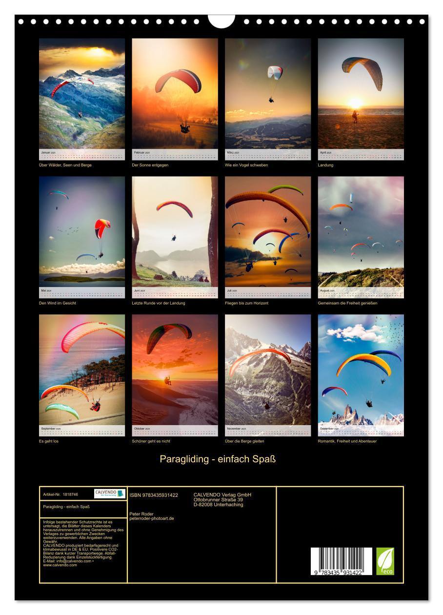 Bild: 9783435931422 | Paragliding - einfach Spaß (Wandkalender 2025 DIN A3 hoch),...