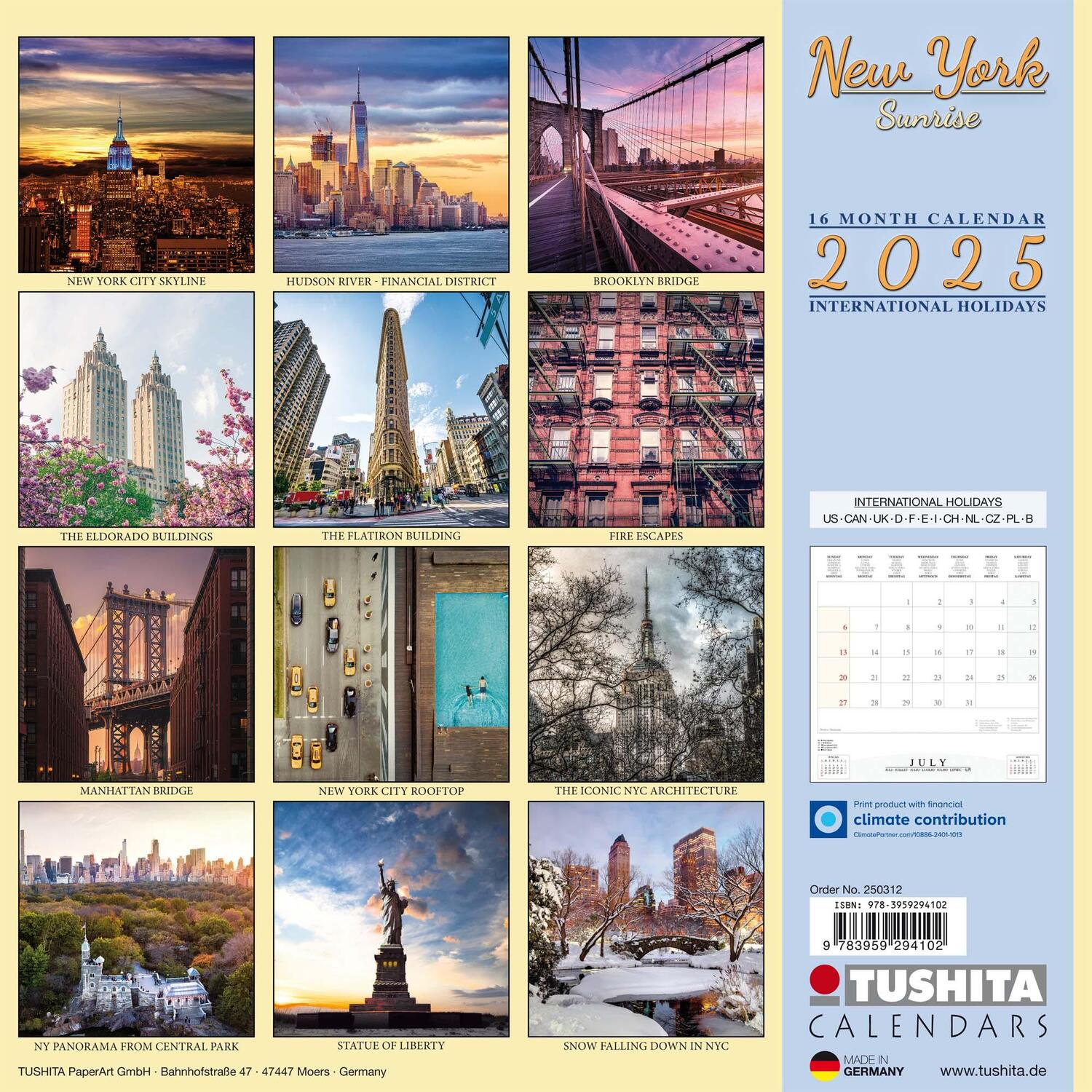 Rückseite: 9783959294102 | New York Sunrise 2025 | Kalender 2025 | Kalender | Wonderful World